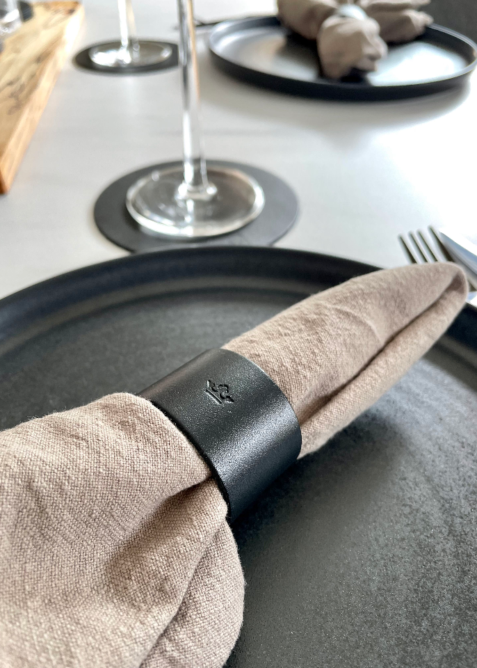 Serviettenring aus Leder, schwarz, 4er-Set