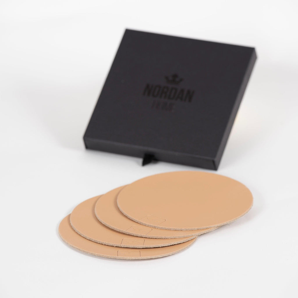 Glasuntersetzer aus Leder, 4er-Pack, naturfarben